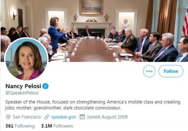 US House Speaker Nancy Pelosi uses President Donald Trump's photo posted on his Twitter account.