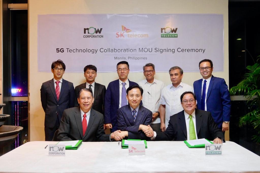 NOW Corporation has tapped South Koreaâ€™s SK Telecom to assist the Philippine company in rolling out 5G technology services, Now said Monday, October 28, 2019. The partnership was signed in Manila, on Thursday October 24, 2019. Present during the signing were Shim Sang-soo, vice president and head of Infra Business Office of SK Telecom, NOW Corporation chairman Dr. Thomas Aquino, and NOW Telecom chairman Mel V. Velarde. Now Corp.
