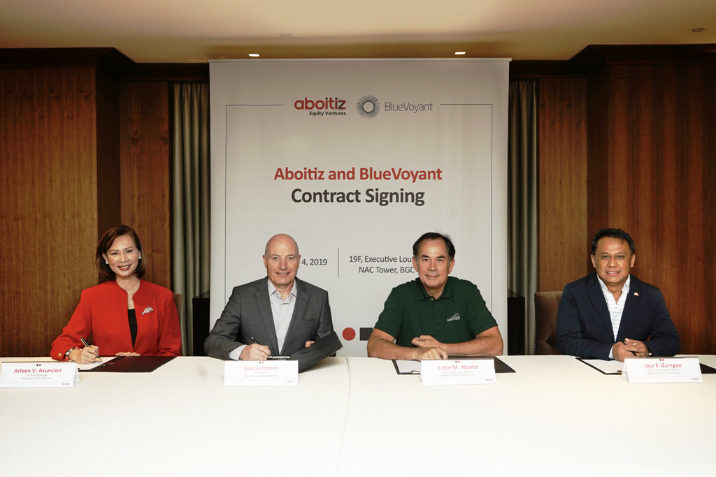 Aboitiz Equity Ventures Inc. has appointed BlueVoyant to manage the conglomerateâ€™s security services. Signing the partnership contract are (from left) Arleen V. Asuncion, BlueVoyant Philippines general manager; Gad Goldstein, BlueVoyant International president; Sabin M. Aboitiz, AEV chief operating officer; and Jojo S. Guingao, AEV chief digital officer. AEV