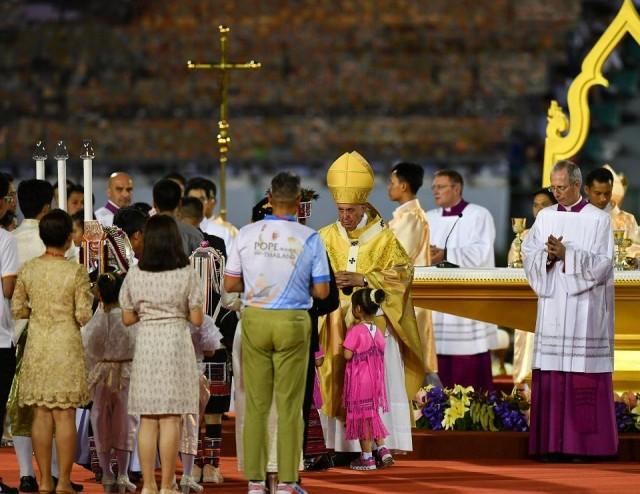Pope Francis leads a Holy Mass at the National Stadium in Bangkok on November 21, 2019. Lillian Suwanrumpha/AFP