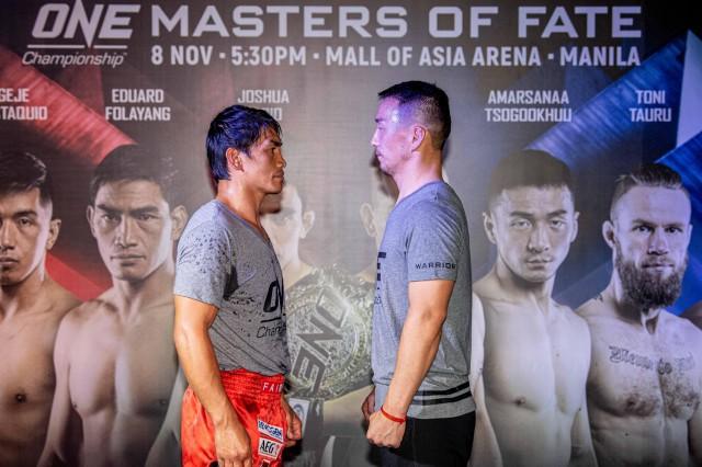 Eduard Folayang and Mongolia's Amarsanaa Tsogookhuu face off a day before ONE: Masters of Fate on Friday, November 8 at the Mall of Asia Arena in Pasay City. PHOTO FROM ONE CHAMPIONSHIP