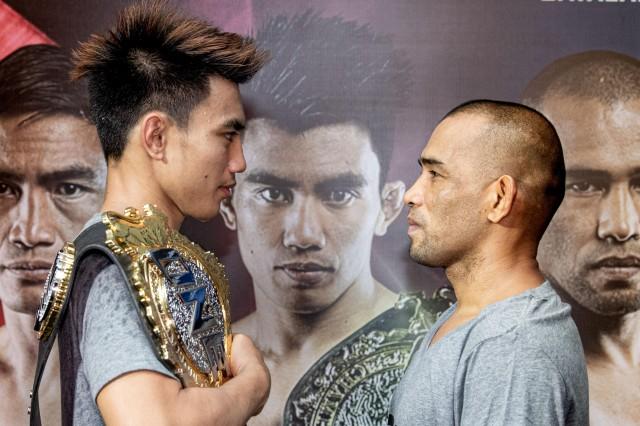 Joshua Pacio and Rene Catalan face off, days before their title bout in Pasay City. PHOTO FROM ONE CHAMPIONSHIP