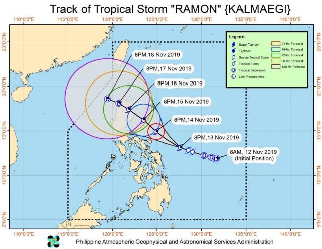 Track of Tropical Storm Ramon as of 5 a.m. on Thursday, Nov. 14, 2019. PHOTO FROM PAGASA WEBSITE
