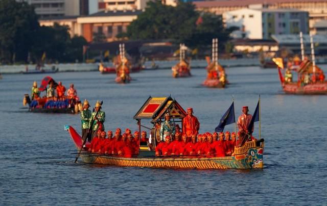 Barges are seen during the royal barge river procession along the Chao Phraya river. REUTERS/Soe Zeya Tun