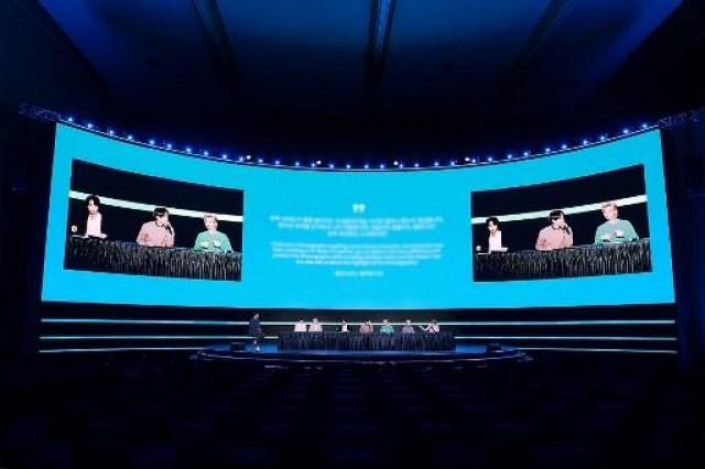 The K-Pop group BTS video streamed its press conference from an empty hall amid the spread of COVID-19 in the country. (AFP)