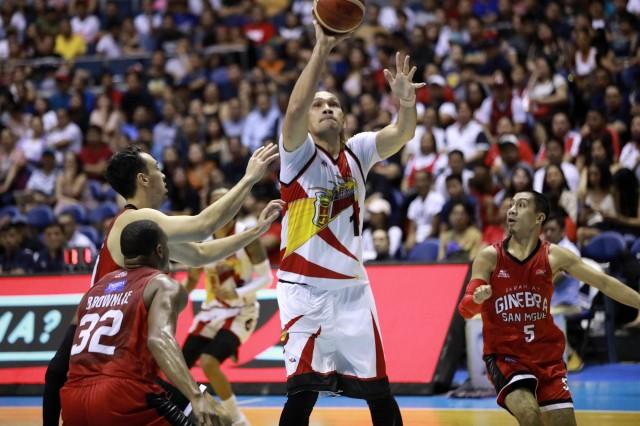 San Miguel Beermen's (SMB) June Mar Fajardo will be out for the next game due to a leg injury. PHOTO FROM PBA MEDIA GROUP