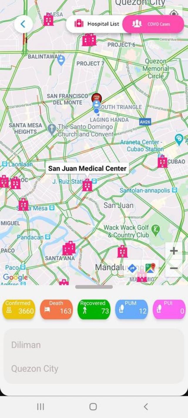 In the COVID19TrackerPH, there is a map where users can see their location and nearest hosipitals.