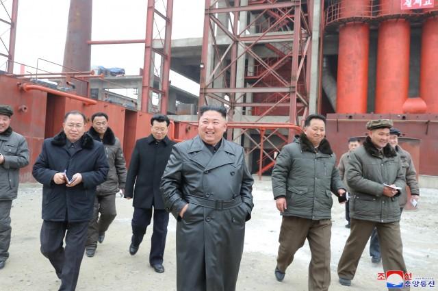 North Korean leader Kim Jong Un gives field guidance at Sunchon Phosphatic Fertilizer Factory under construction in this undated photo released on January 6, 2020 by North Korean Central News Agency (KCNA). KCNA via REUTERS 