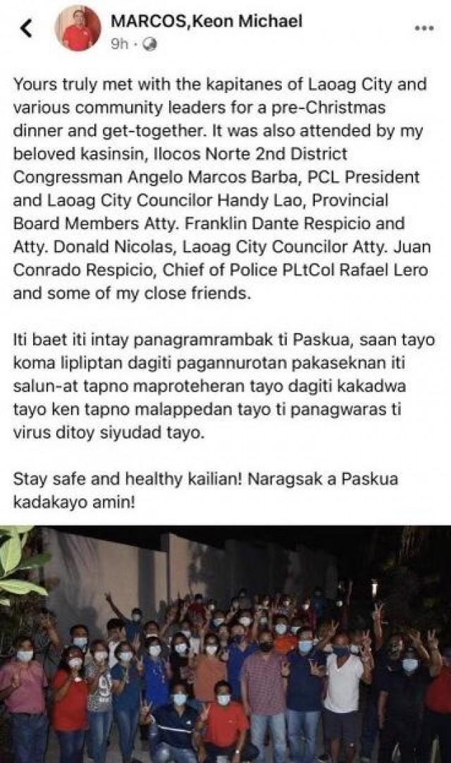 Screenshot of the now deleted Facebook post of Mayor Keon