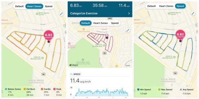 Maps will appear on the app, and will tell you your heart zone and speed at which part of you route 