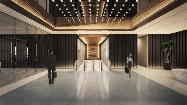 Interior-designed designer lobbies will feature zero contact technologies, such as virtual concierges, RFID turnstiles, among other features to create cleaner and healthier indoor environments. (Artist&acirc;s Perspective)