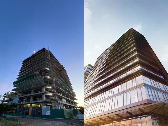 As of February 2021, the Savya Financial Center North Tower construction has reached structural completion with full handover expected to be on-schedule within the year. (Actual Photograph / Artist&acirc;s Perspective)