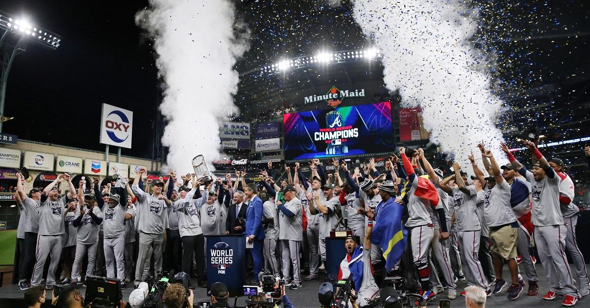 Braves celebrate winning Commissioner's Trophy as World Series champions