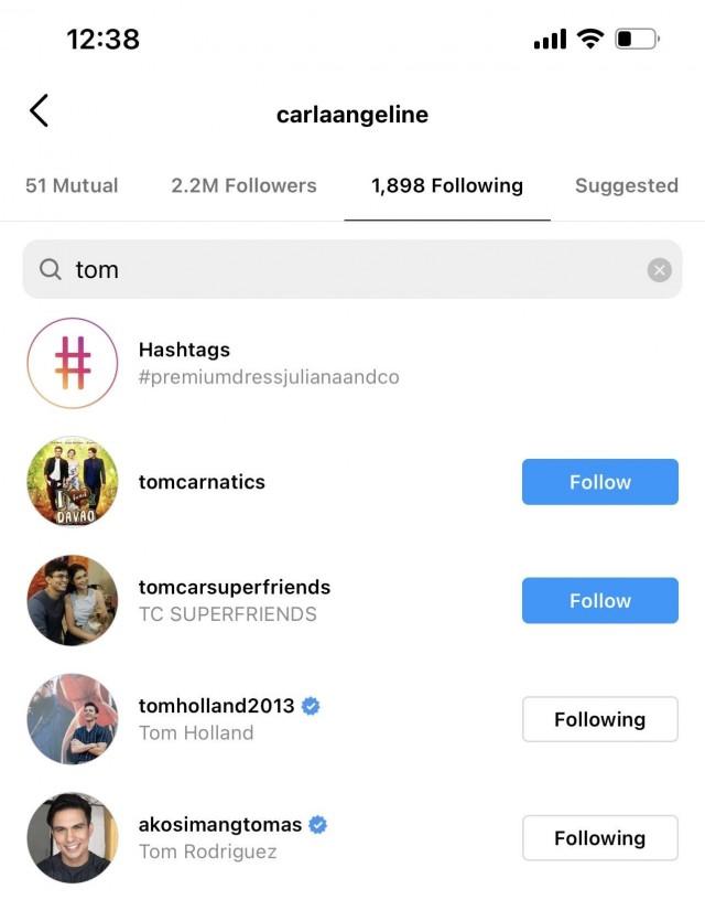 As of Wednesday noon, Carla Abellana is following Tom Rodriguez