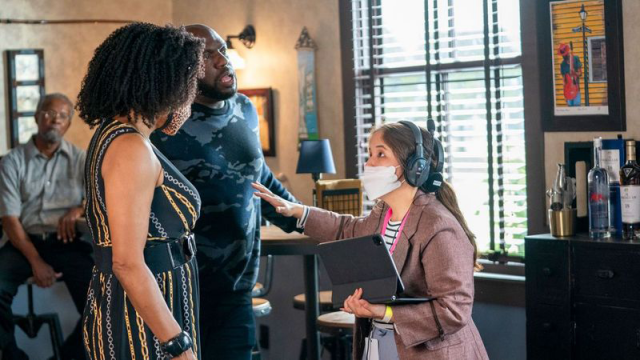 Marie directing Tina Lifford and Omar Dorsey on Queen Sugar. Photo by Lisa France