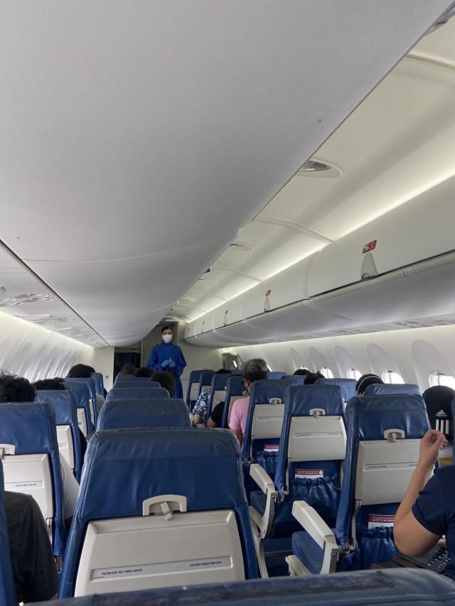 Onboard an aircraft.