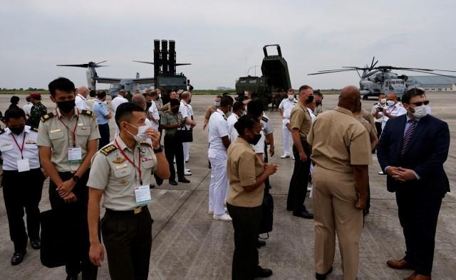 Military members from 18 countries including the Philippines watch a joint military demonstration by the US Marine Corps and the Japanese Ground Self-Defense Force during the Pacific Amphibious Leaders Symposium 2022 (PALS22) at JGSDF Kisarazu base in Kisarazu, east of Tokyo, Japan June 16, 2022. REUTERS/ Issei Kato