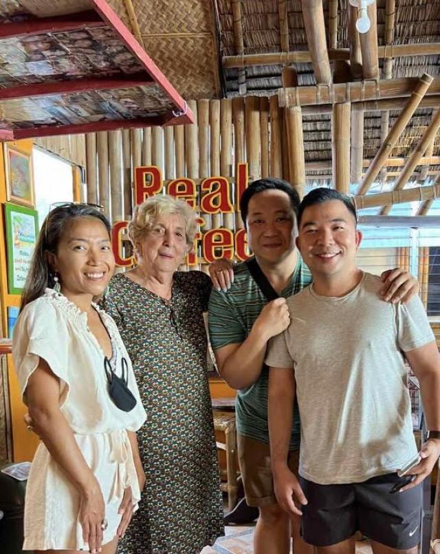 Mrs. Lee, owner of Real Coffee with JP Soriano and friends.  Photo by: JP Soriano