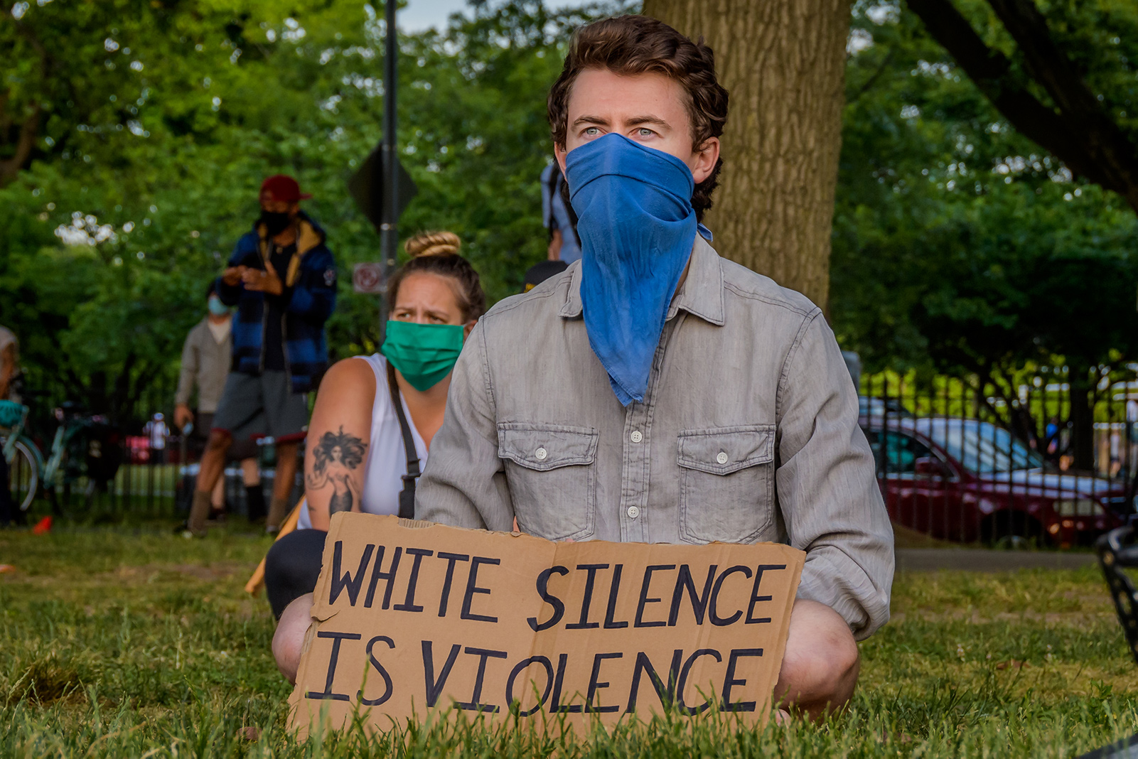 Greenpoint residents gathered at McCarren Park for a socially distancing rally and vigil, demanding justice for all victims of police brutality, making a call to defund the NYPD and invest in communities.