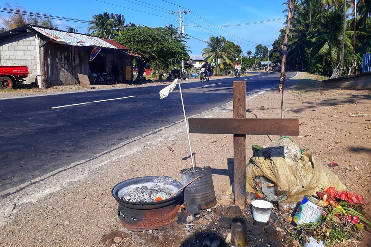 Immediately after the crash on March 1, residents of Barangay Mayabon in Zamboanguita set up amakeshift memorial made of old wheels, cans, and pieces of wood.