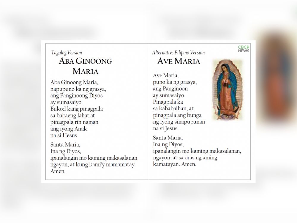The old Tagalog and the new alt. Filipino version of "Hail Mary" | Courtesy: CPCB News