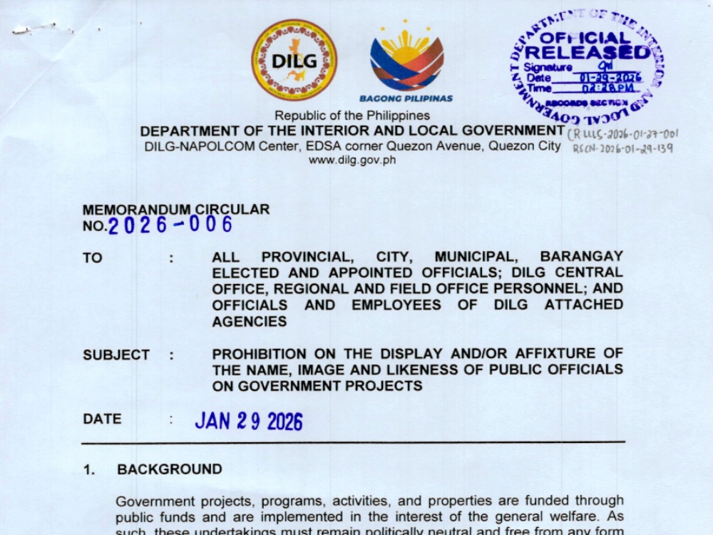 DILG approved in January 2026 the 'anti-epal' memorandum | Photo: DILG