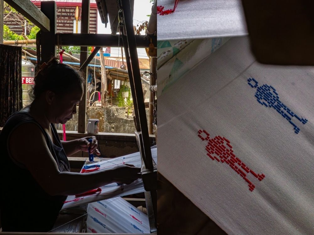 An Inabel weaver and her handwoven Palarong Pambansa 2025 logo | Photo: Ilocos Norte Tourism