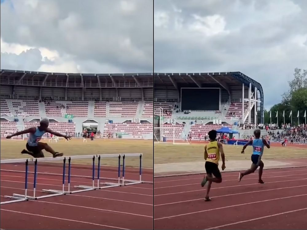 Mico Villaran wins the 400m hurdles in Palaro 2025 | Courtesy: Bea Micaller/GMA Integrated News