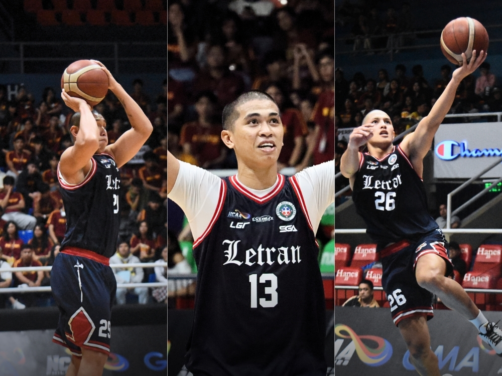 Letran's (L-R) Deo Cuajao, Jonathan Manalili, and Jimboy Estrada | Photos: Zane Esparaga