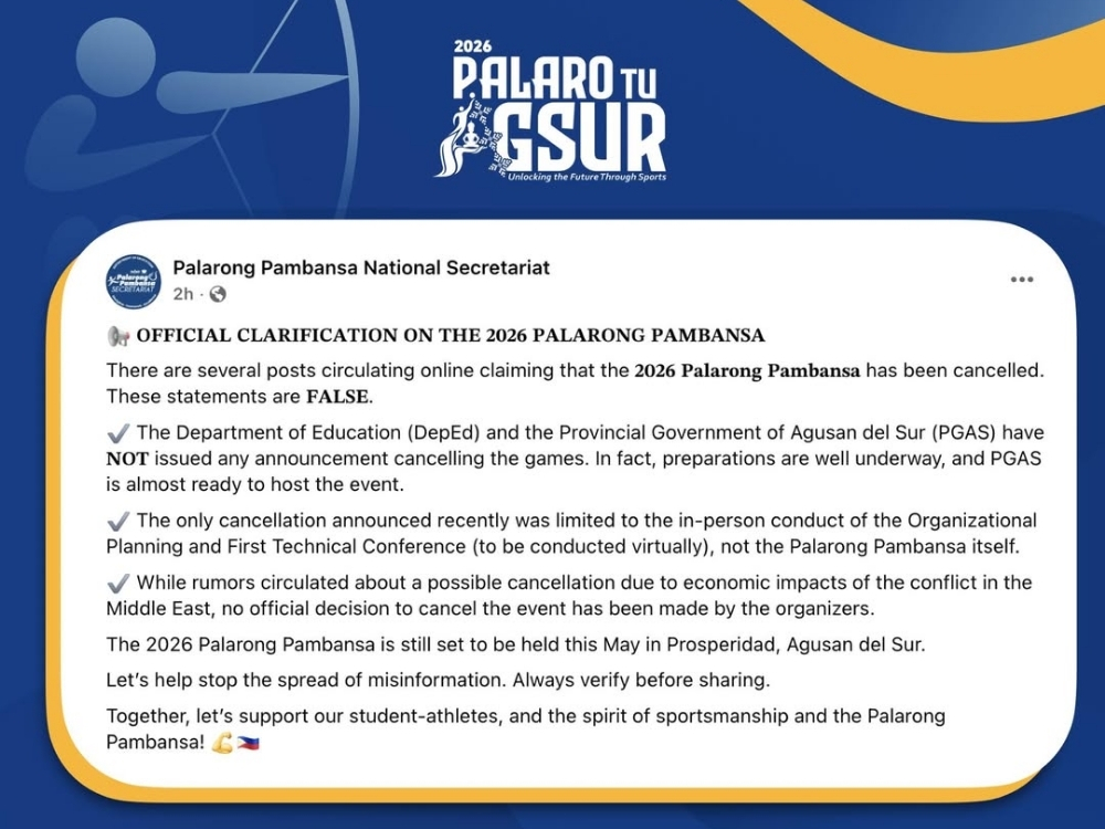 Photo courtesy: National Secretariat/Agusan del Sur-Palarong Pambansa 2026