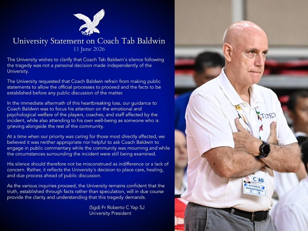 Ateneo's June 11 statement on Tab Baldwin's silence | ADMU; UAAP via GMA News Online