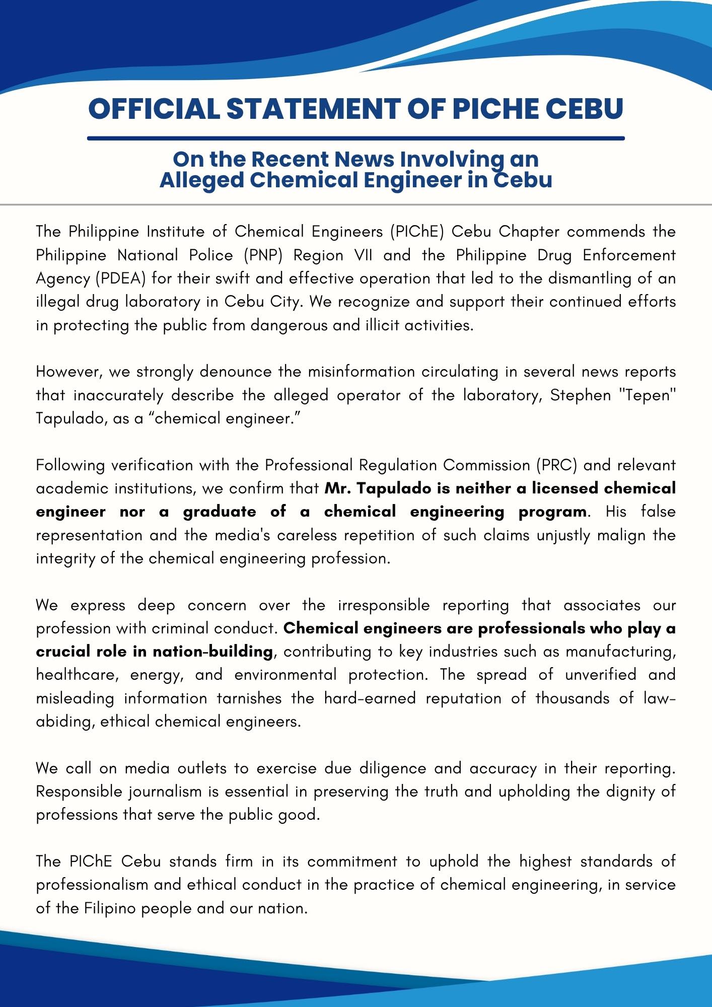 Image courtesy: Philippine Institute of Chemical Engineers Cebu Chapter