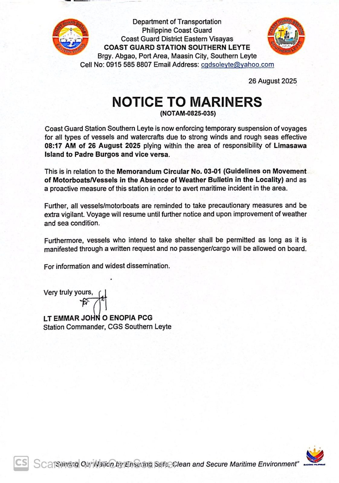 Image courtesy: Coast Guard District Eastern Visayas