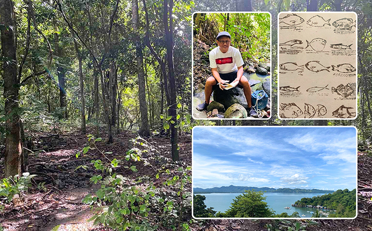 The author (inset) with scenes from Rizal's forest. The Dapitan Bay can be seen from the property.