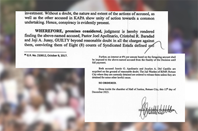 Screenshot of parts of the decision of the Regional Trial Court in Butuan City