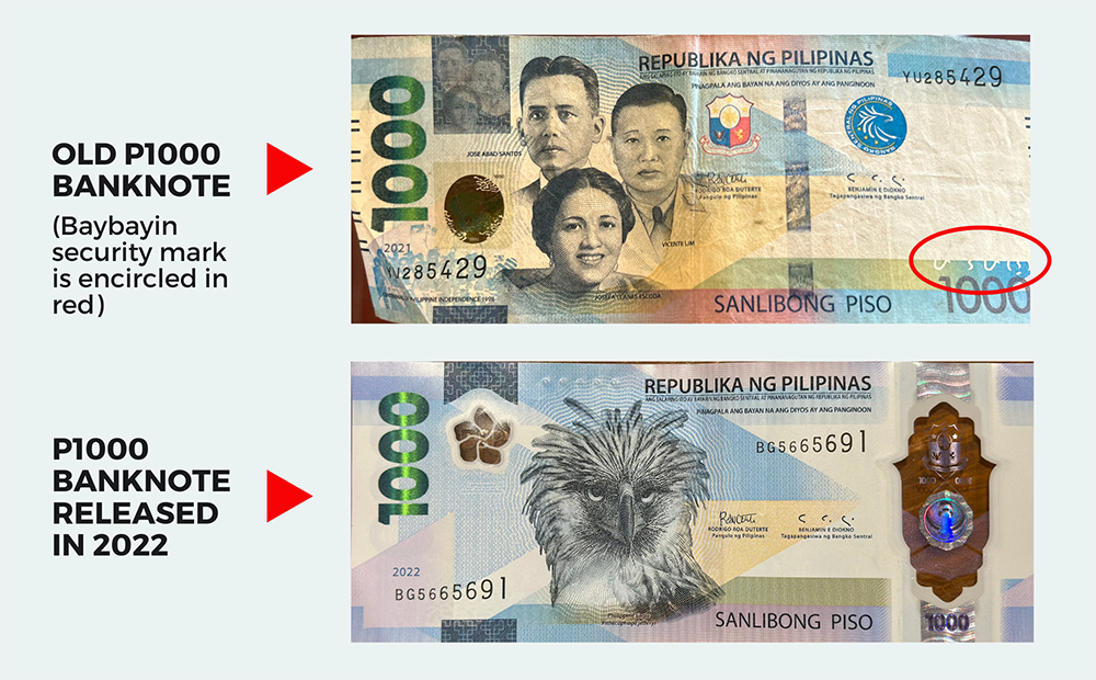 Images of the old P1000 banknote and the bill released in 2022.