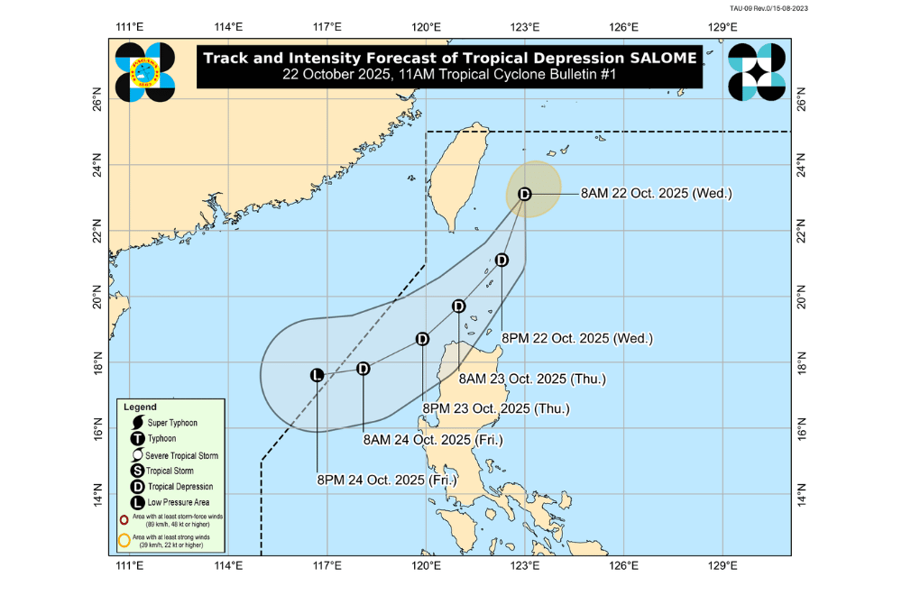 #SalomePH forms east of Taiwan, head toward Northern Luzon
