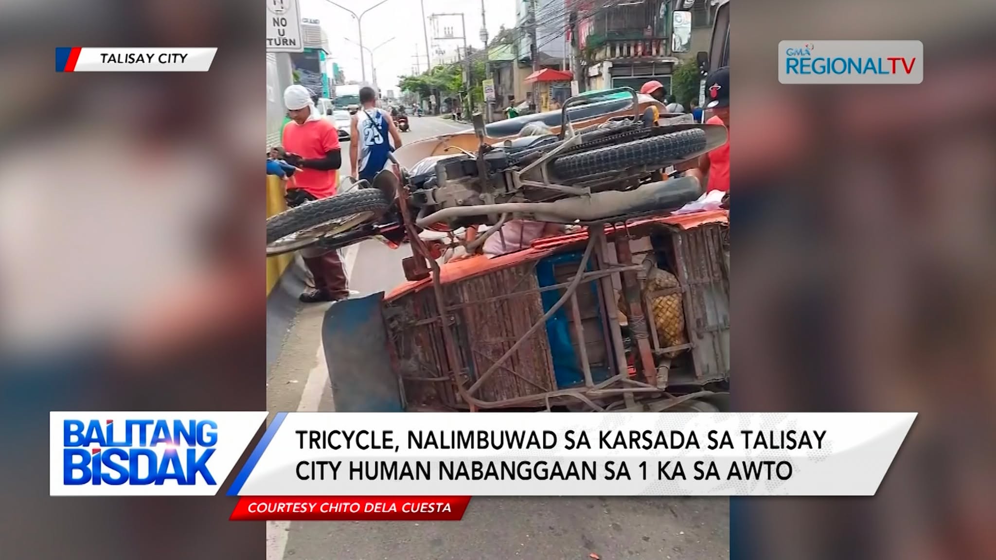 Tricycle, nalimbuwad sa karsada sa Talisay City human nabanggaan sa awto