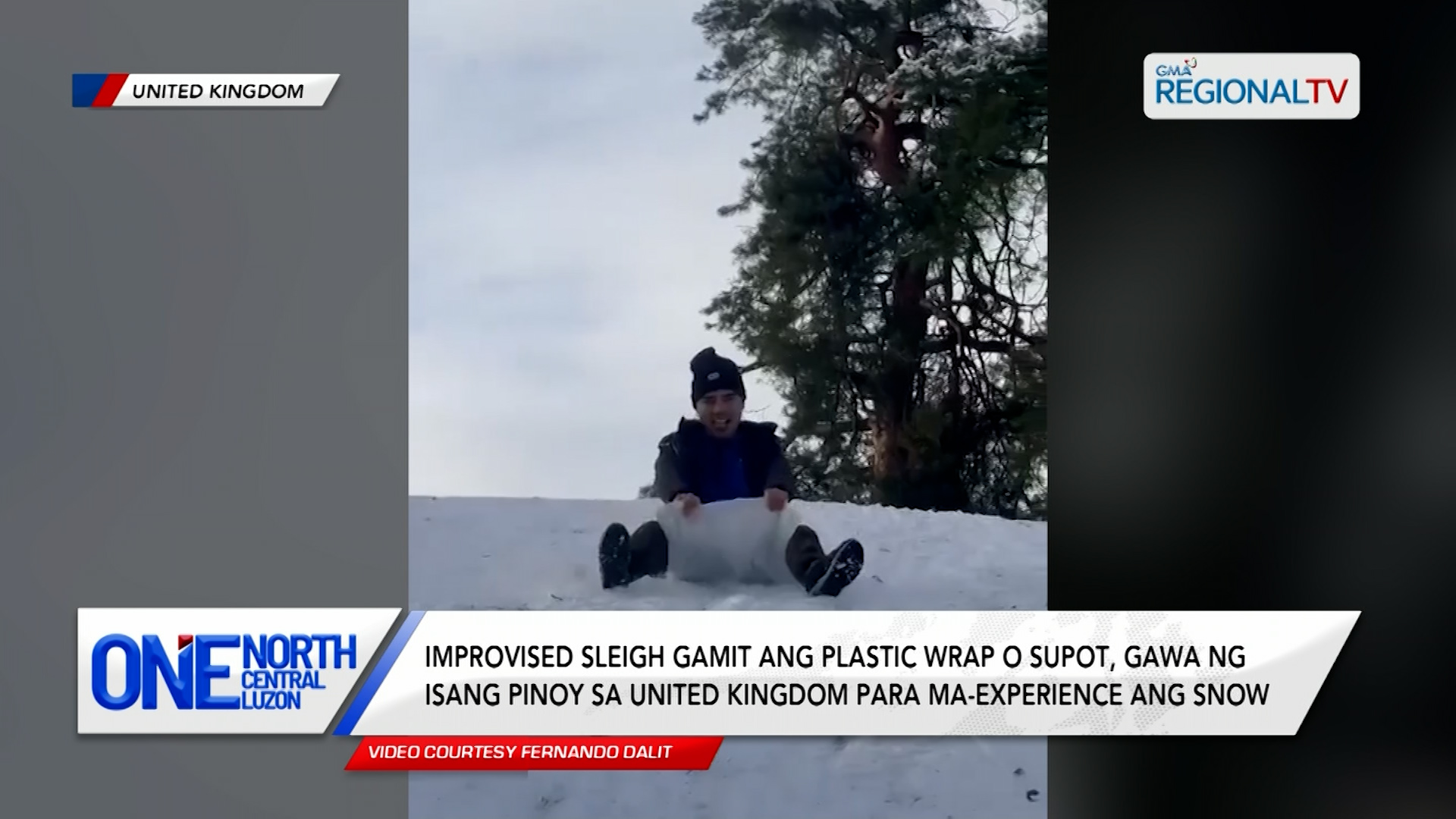Improvised sleigh gamit ang plastic wrap, gawa ng isang Pinoy sa UK | One North Central Luzon