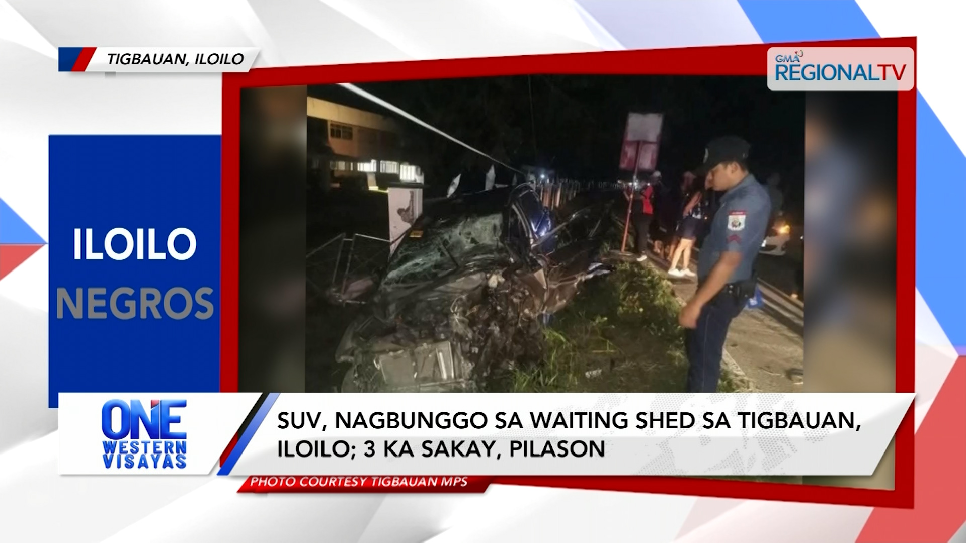 SUV, nagbunggo sa waiting shed sa Tigbauan, Iloilo; 3 ka sakay, pilason | One Western Visayas