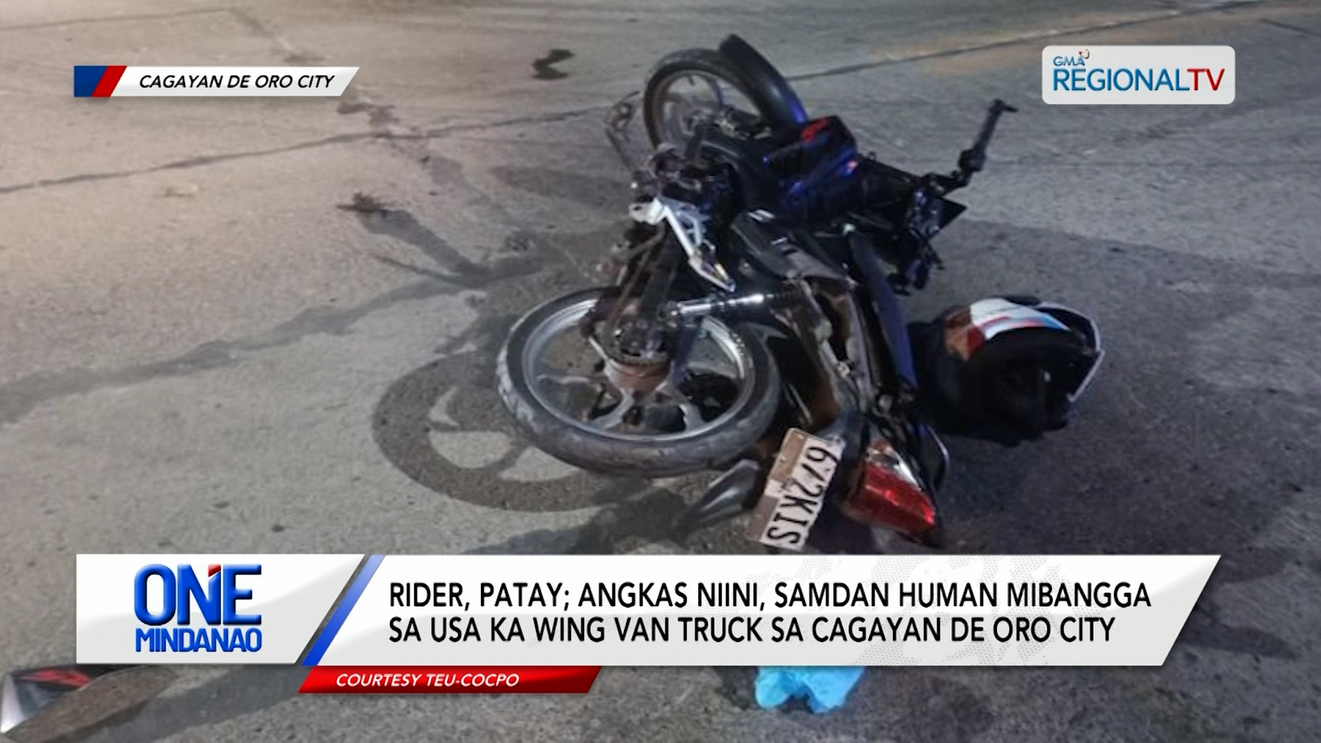 Rider, patay; angkas niini, samdan human mibangga sa usa ka wing van truck