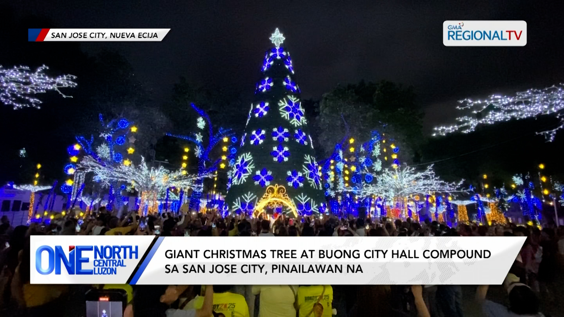 Giant Christmas tree sa San Jose City, pinailawan