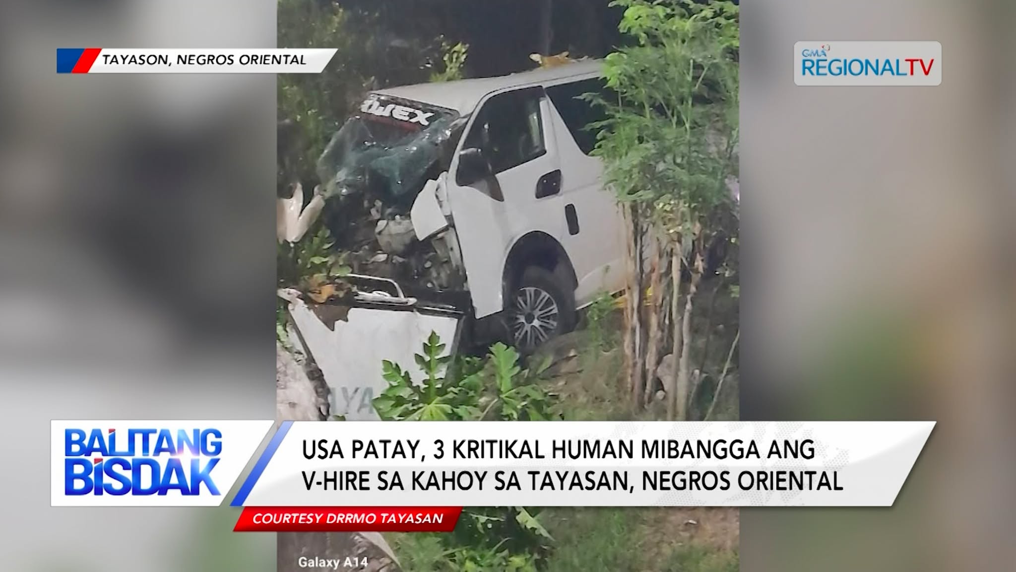 Estudyante patay, 3 kritikal human mibangga ang v-hire sa kahoy sa Negros Oriental