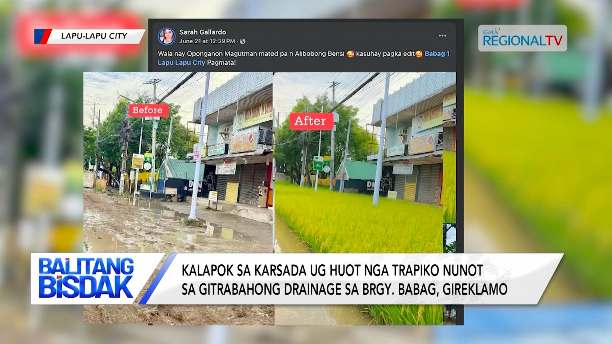 Kalapok sa karsada nunot sa gitrabahong drainage sa Brgy. Babag, gireklamo