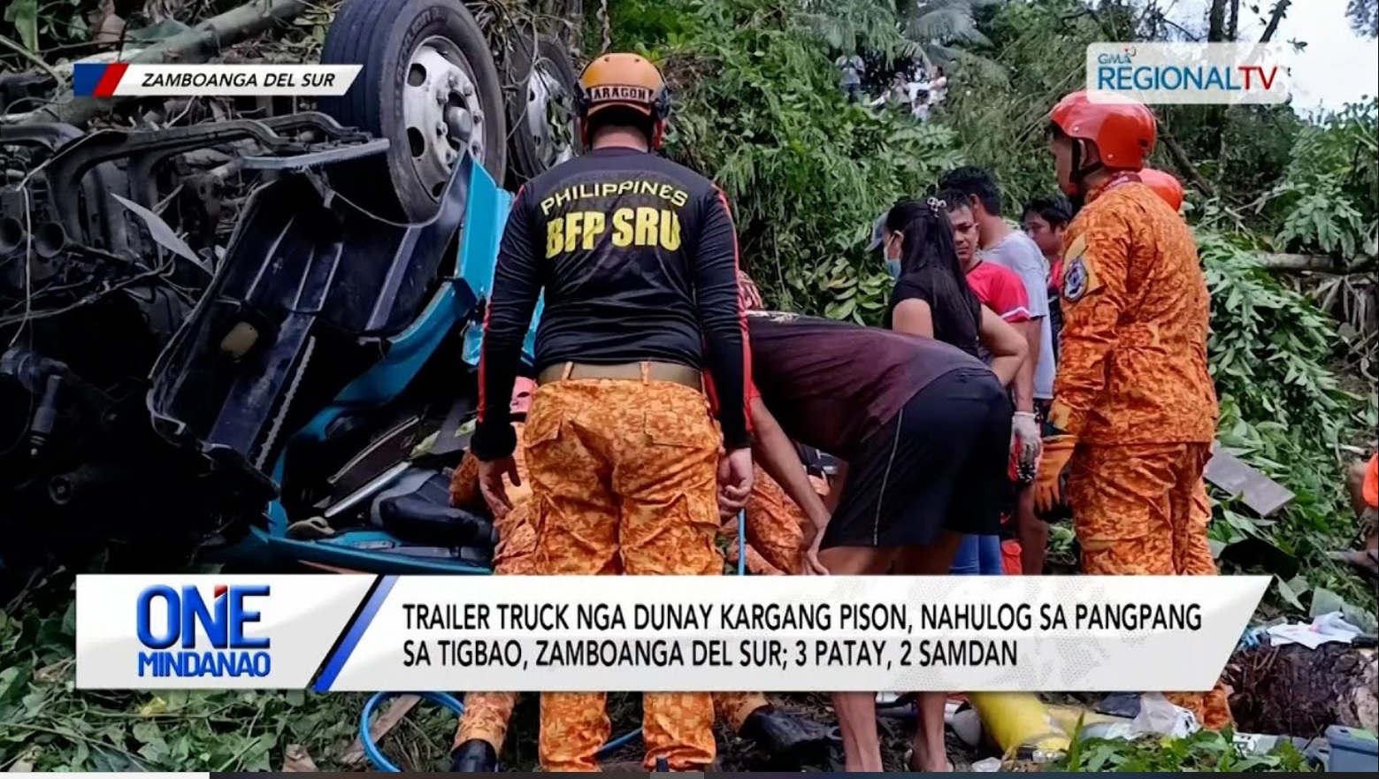 Trailer truck nga nagkargang pison, nahulog sa pangpang sa Zamboanga del Sur | One Mindanao