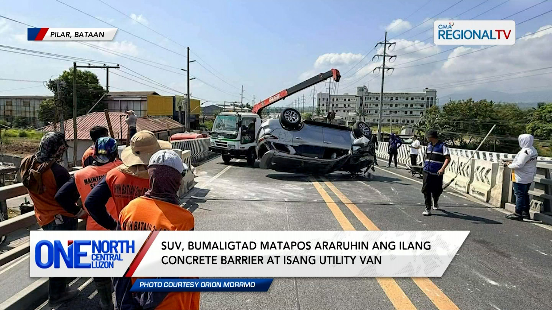 SUV, bumaligtad matapos araruhin ang ilang concrete barrier at utility van | One North Central Luzon