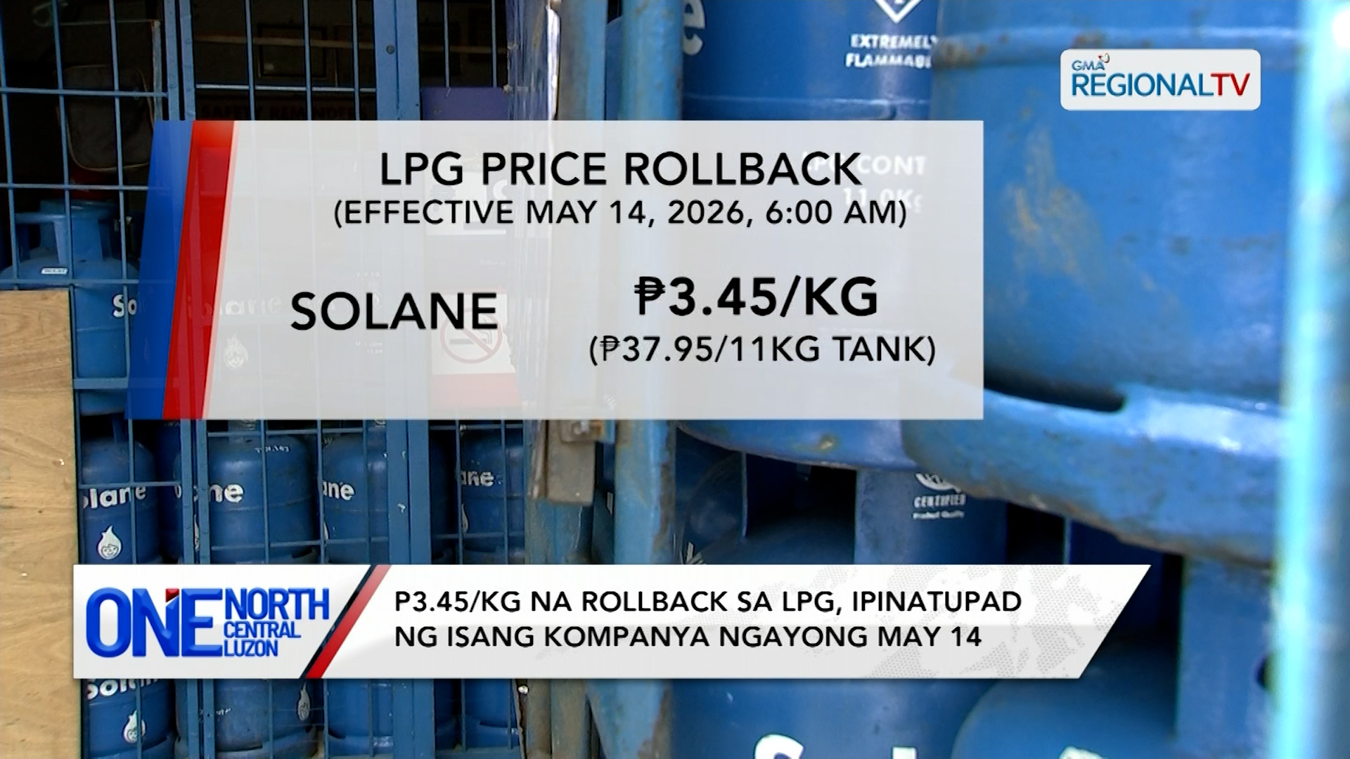 P3.45/KG na rollback sa LPG, ipinatupad ng isang kompanya ngayong May 14 | One North Central Luzon
