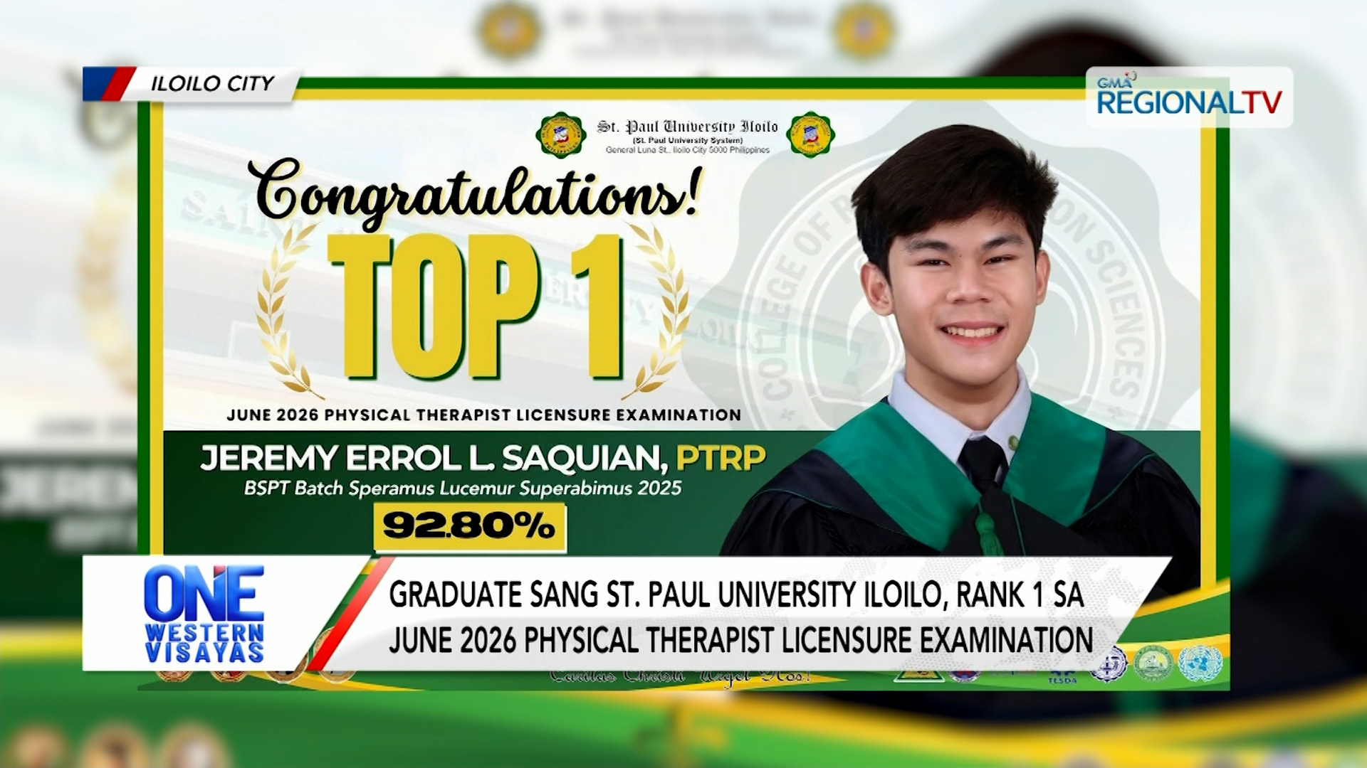 Graduate sang SPU Iloilo, rank 1 sa June 2026 Physical Therapist Examination | One Western Visayas