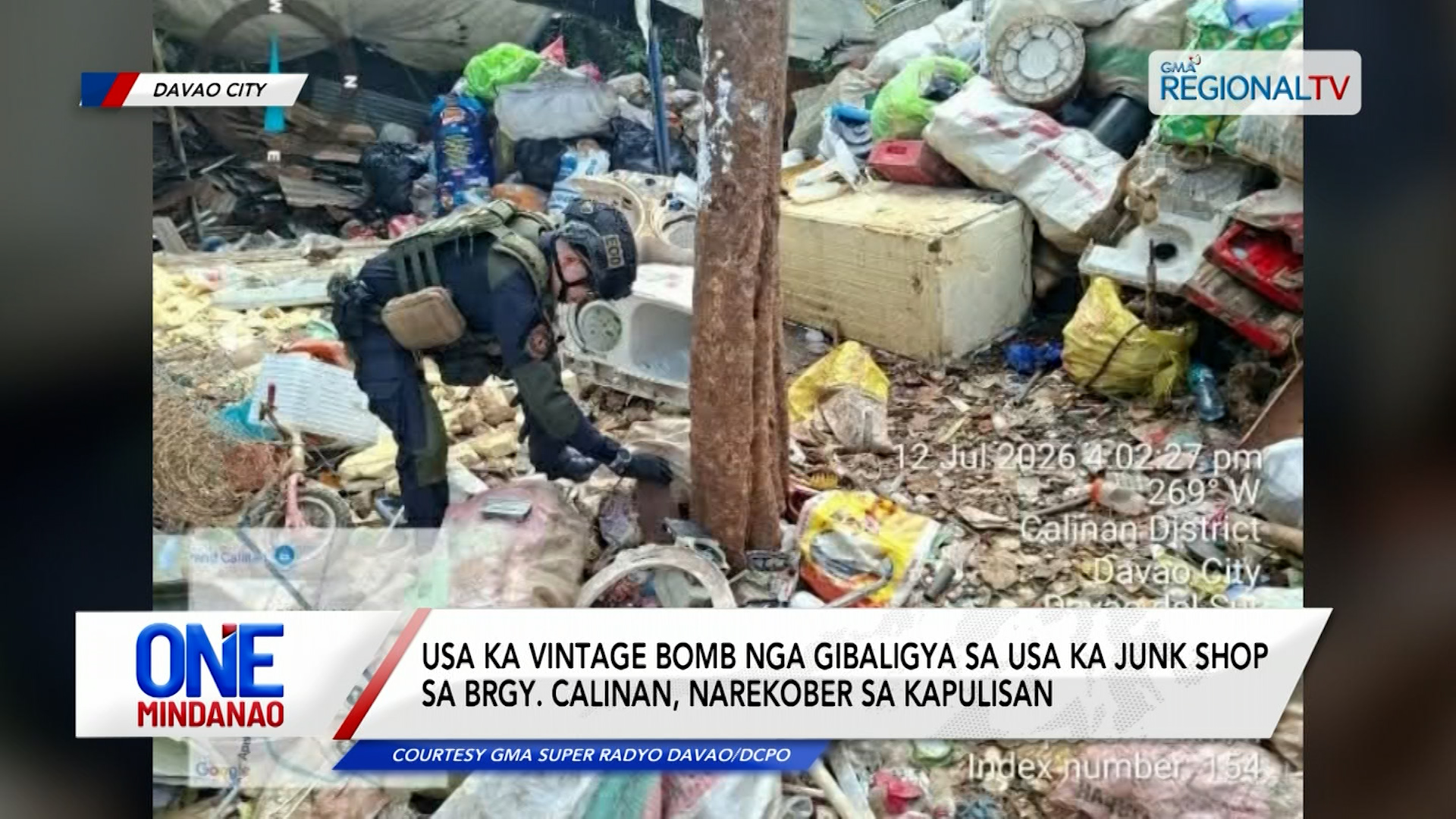 Vintage bomb nga gibaligya sa usa ka junk shop sa Brgy. Calinan, narekoberI One Mindanao