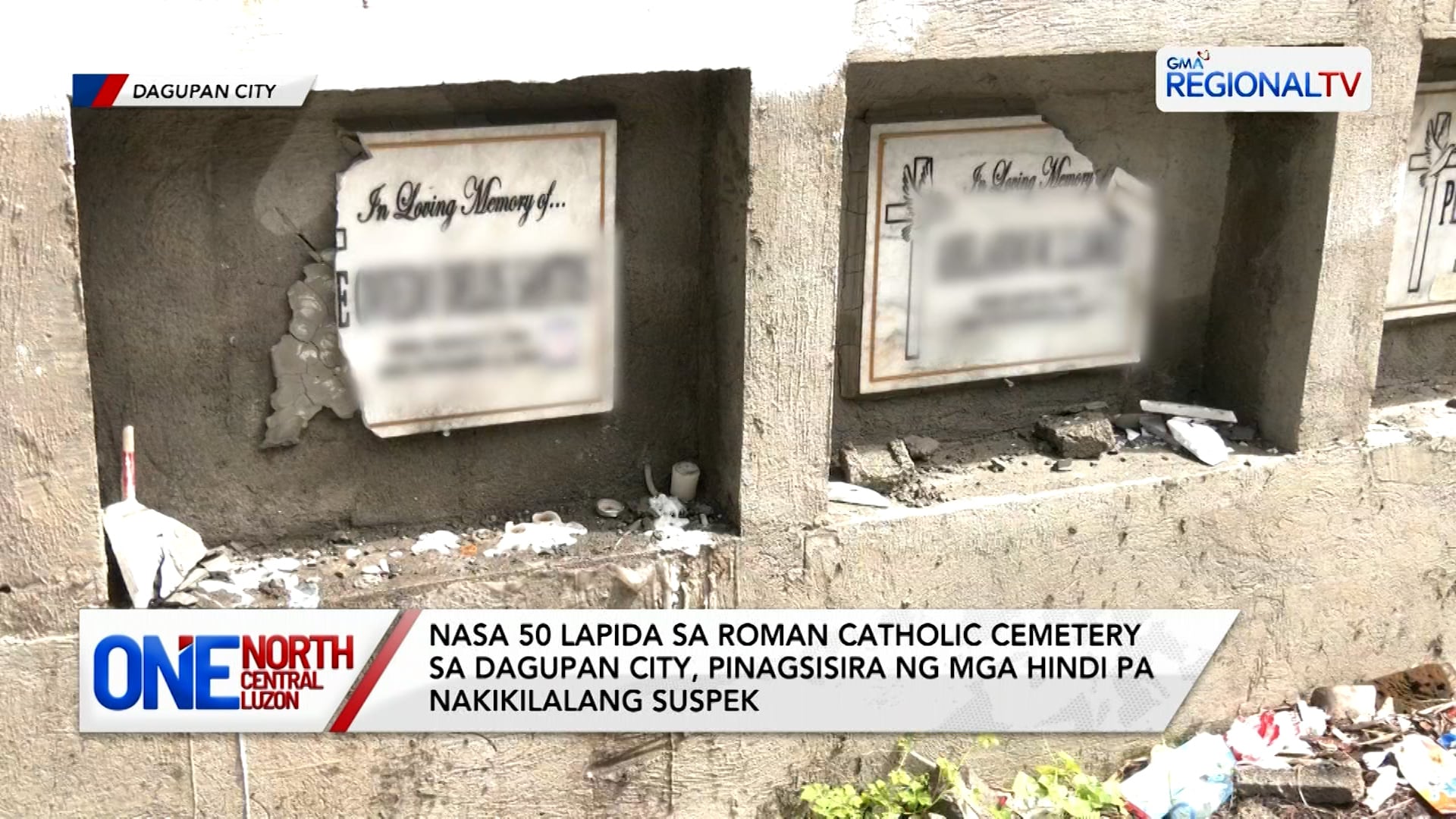 Nasa 50 lapida sa isang sementeryo sa Dagupan City, pinagsisira | One North Central Luzon